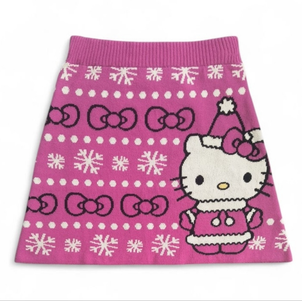 Hello Kitty Sanrio Pink Holiday Snowflake and Bows Knit Skirt